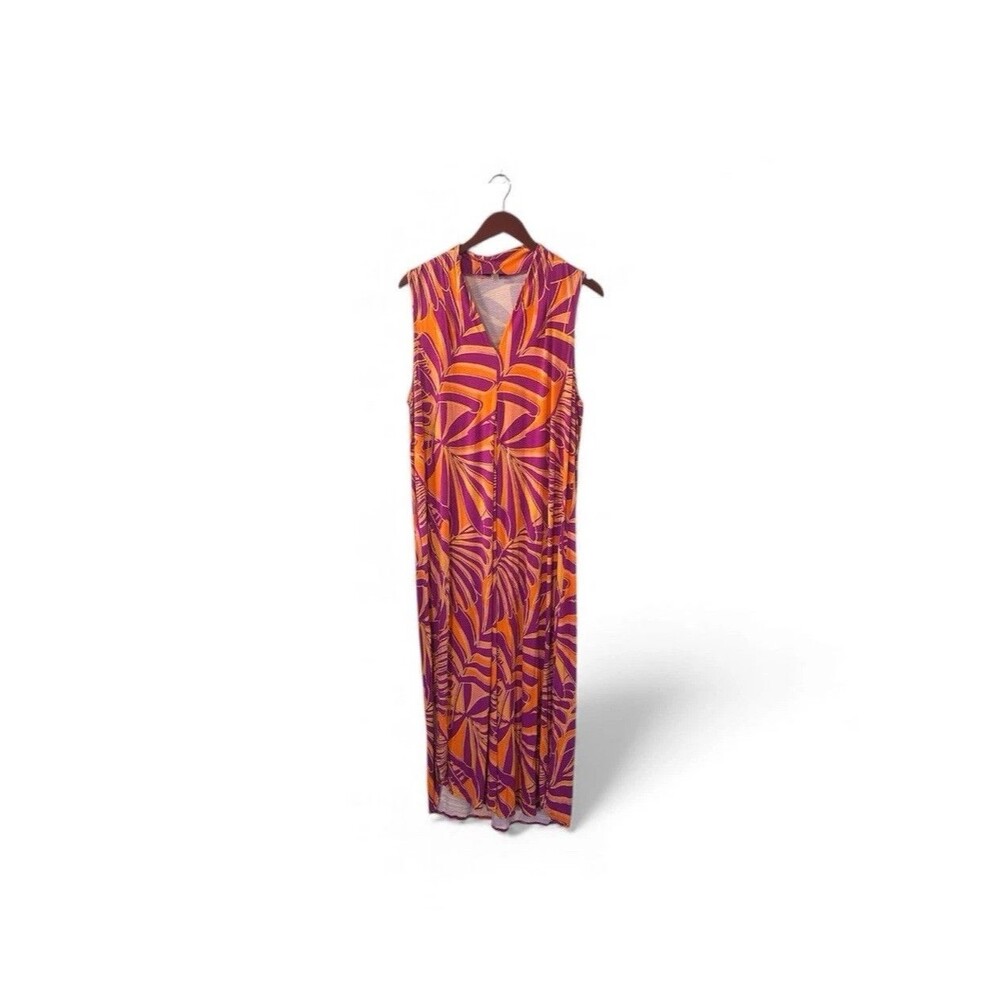 Cable & Gauge Botanical Garden Maxi Dress Womens XL Palm Tree Travel Resortwear
